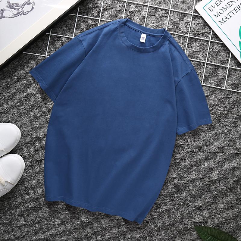 Zirunking Long-staple Cotton Short-sleeved T-shirt Unisex Top Youth Casual Solid Color Loose Round Neck Half-sleeved Top CHANGRONG