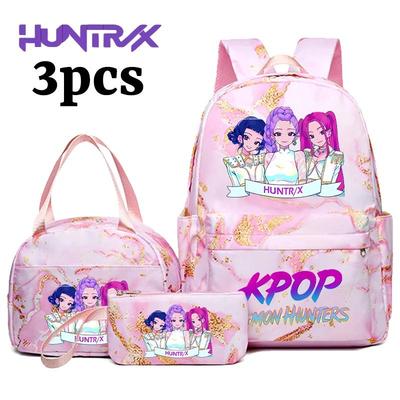 Набор из 3 предметов K-pop Истребители демонов Рюкзак Сумка для ланча Пенал Студенты Аниме Мода Школьный рюкзак Пенал Сумка для бенто Костюм Подарки
