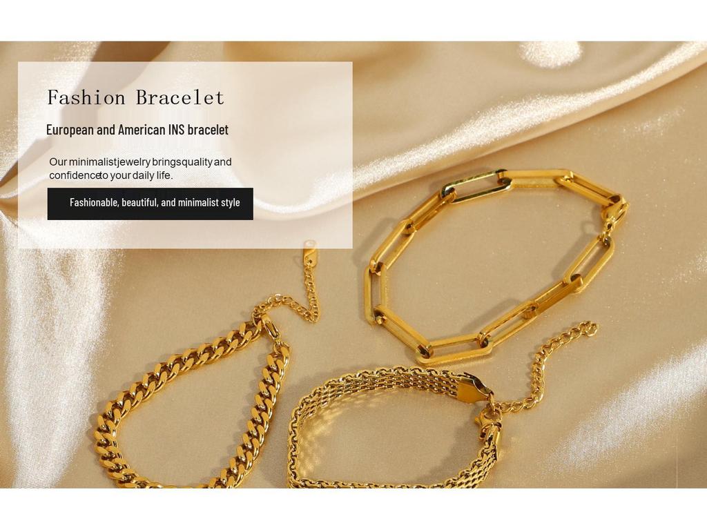 Элегантный кубинский браслет из нержавеющей стали - Женский титановый браслет высокого класса с гальваническим покрытием, не тускнеющий