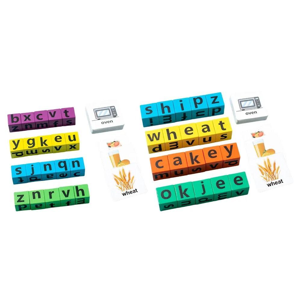 English Card English Word Spelling Toy Wooden Multi Letter Spelling Block Kindergarten
