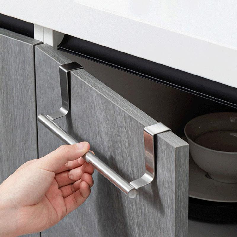 No Drill Hanging Towel Rack for Kitchen - Over Cabinet Door Storage Organizer for Dishcloth Gloves Sponge Holder