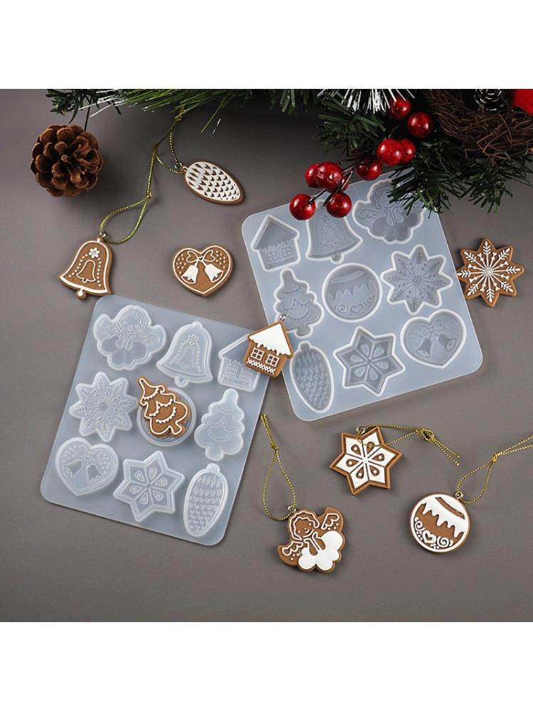 Christmas Elk Mold Christmas Tree Pendant Snowflake Keychain Decoration Car Pendant Silicone Mold for Party Decor