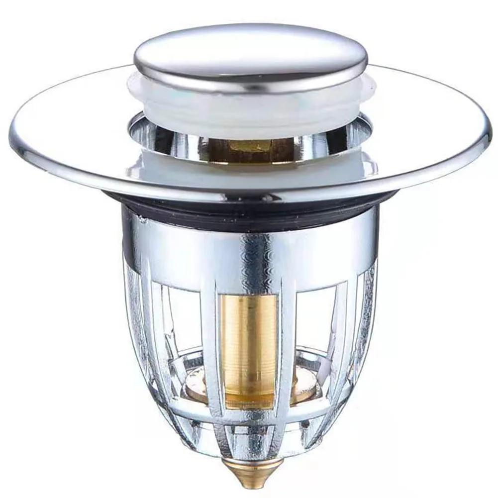 Universal Pop-Up Bathroom Sink Stopper Odor-Resistant Press-To-Close Drain Plug for Washbasin Accessories Hair Catcher Strainer
