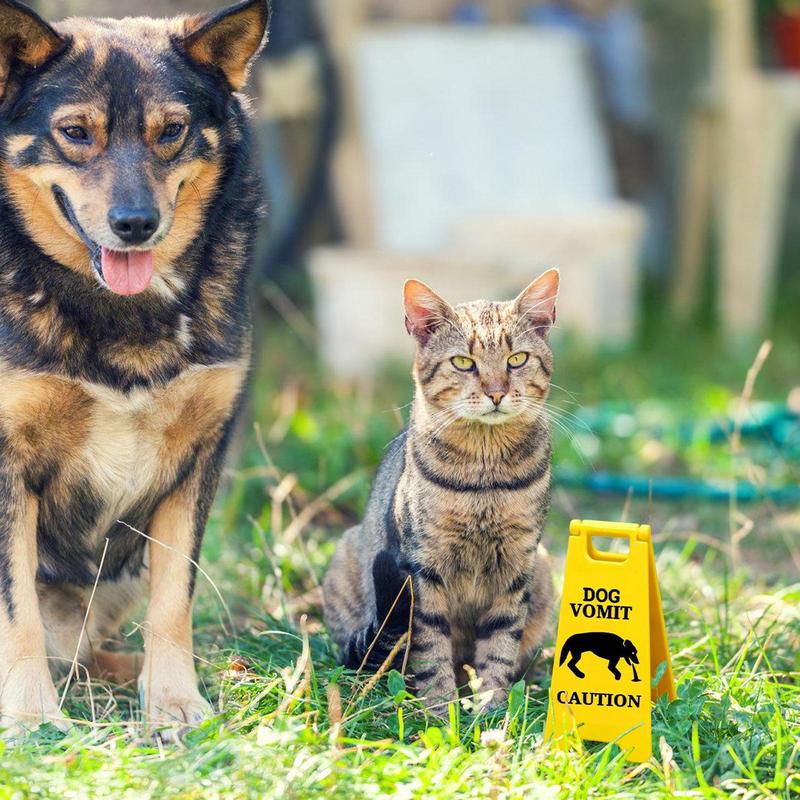 Creative Dog Cat Vomit Caution Sign Wet Floor Warning Sign Weatherproof Plastic Outdoor Garden Yard Lawn Warning Sign Decoration