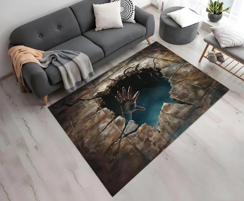 3D Трещина Земли Водная Пещера Спасательный Дизайн Ковер Нескользящий Машинная Стирка Ковер Мода Спальня Гостиная Пляжный Стиль Напольный Коврик