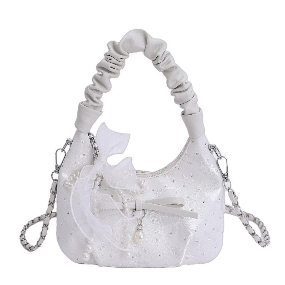 Trendy Elegant Bow Pleated Bag Stylish Adjustable Strap Ribbons Crossbody Bag Zipper Versatile Women's Handbag Gifts