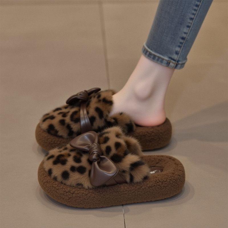 Скинни бант корейская версия полутапочки пушистые толстая подошва хлопковые тапочки увеличивают рост и сохраняют тепло чувство дизайна, одна педаль мешок для головы