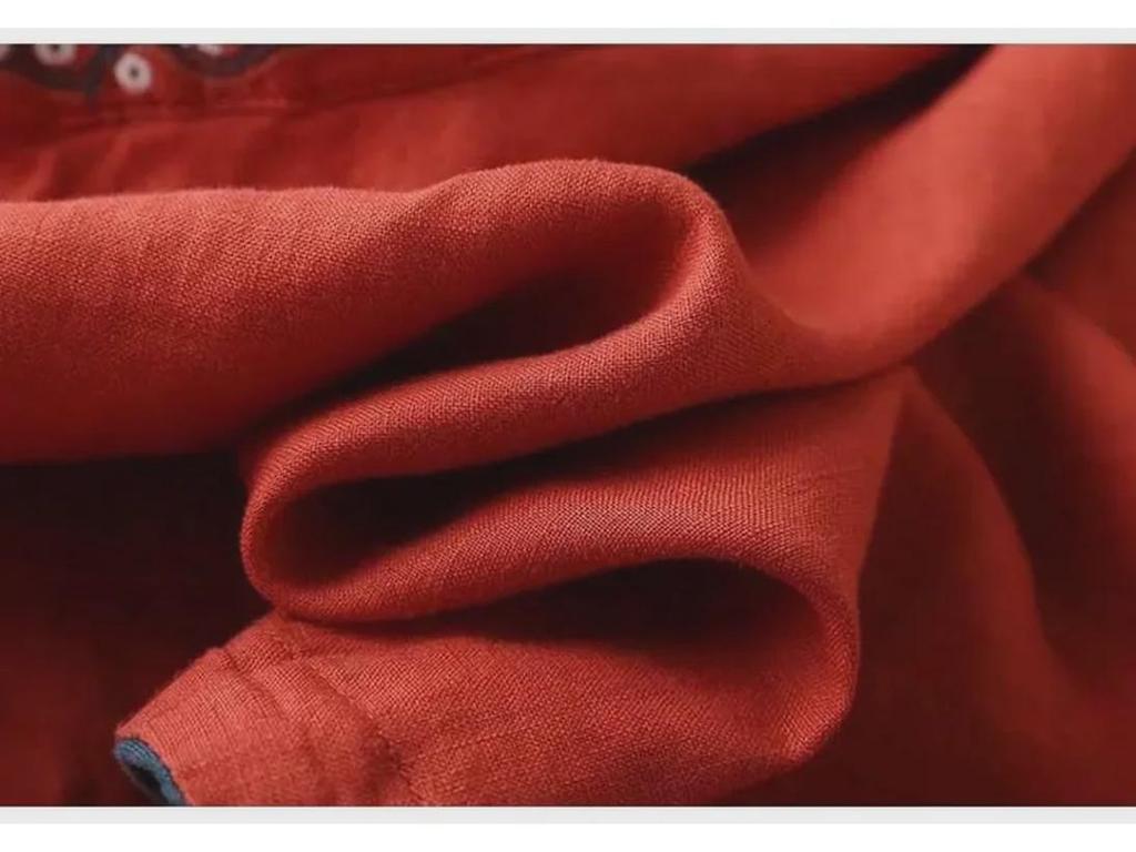 Женский ретро-вышитый кардиган из хлопка и льна с V-образным вырезом