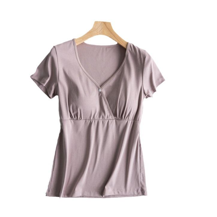 Short Sleeve Maternity Nursing Pajama Top - Pure Cotton, Breathable Spring/Summer Style