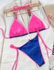 Sexy Women's Swimsuit Solid Color Shiny Halter Neck Side Tie Bikini Set Beachwear Bathing Suits