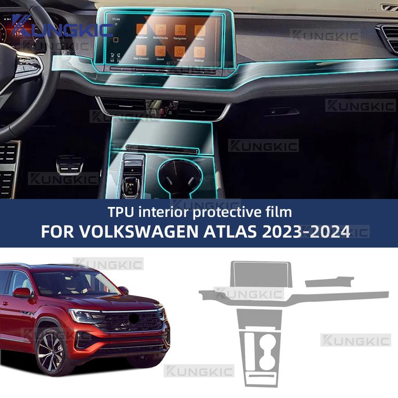 Прозрачная TPU пленка для VW VOLKSWAGEN ATLAS 2024 Наклейки на интерьер автомобиля Экран центральной консоли Приборная панель Панель переключения передач