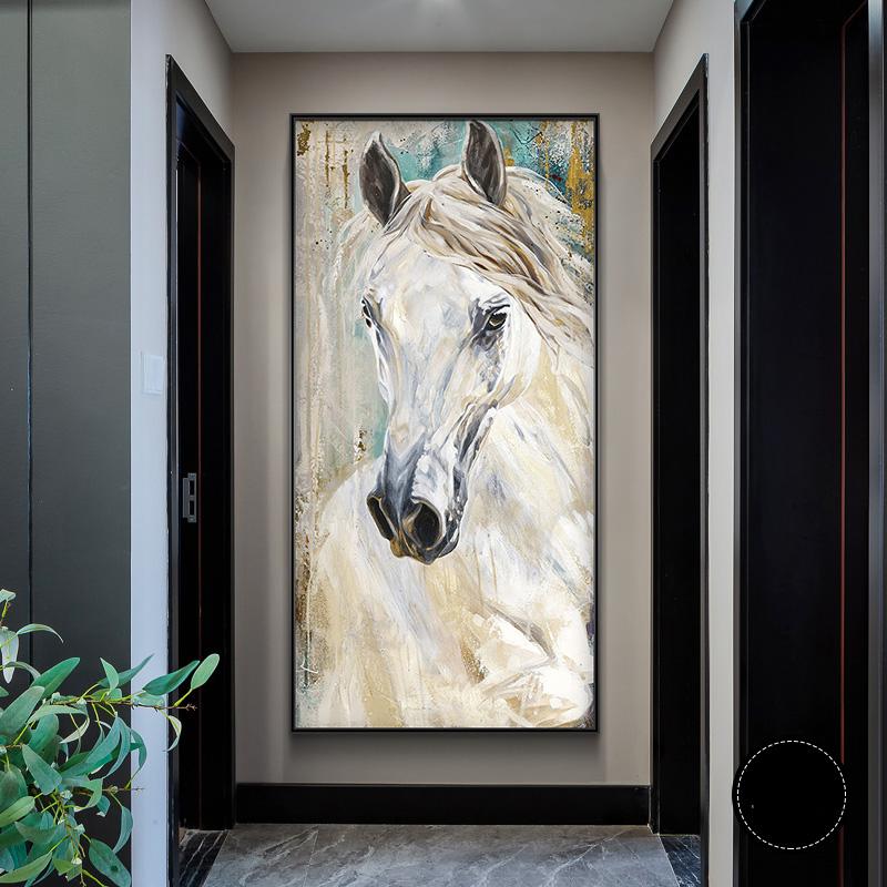 Abstarct White Horse Canvas Painting Wall Art Retro Animal Horses Posters and Prints for Porch Living Room Wall Decor Cuadros