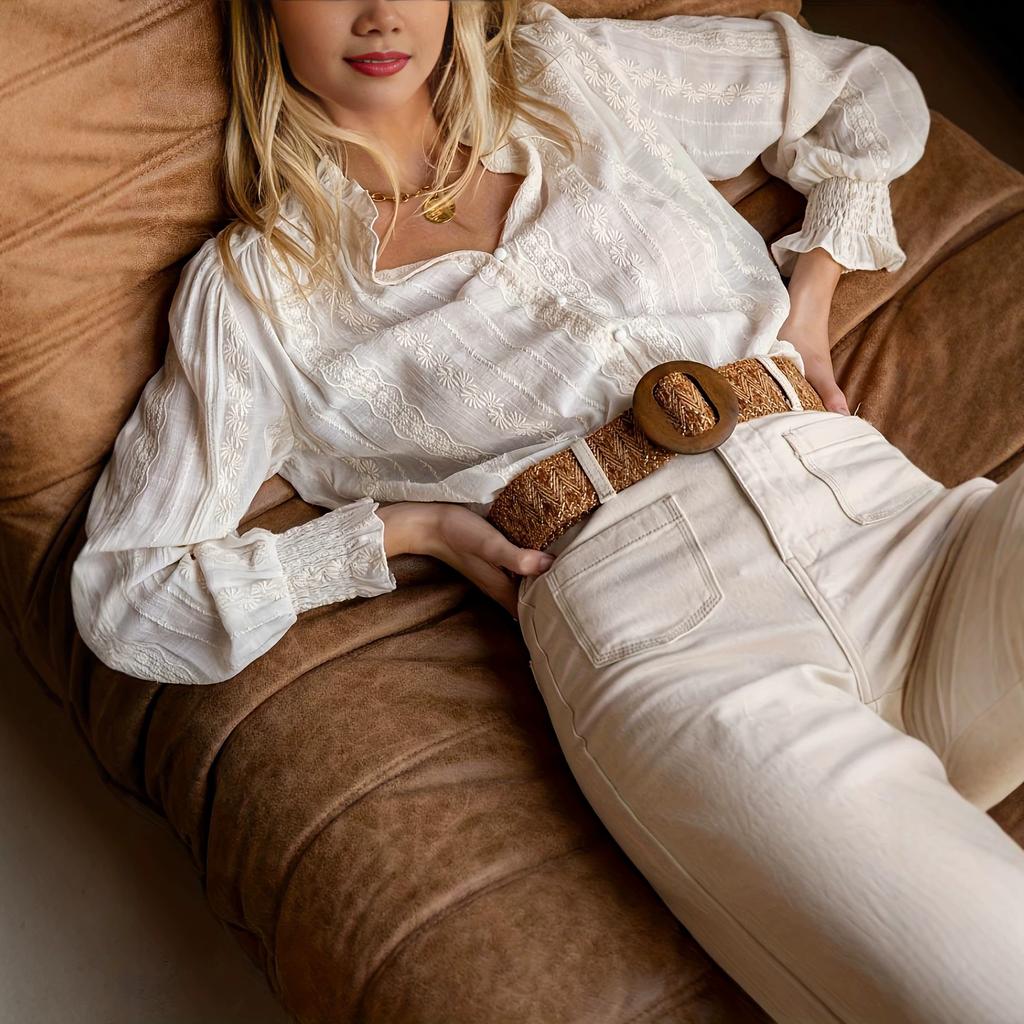 European and American lace shirt long-sleeved versatile hook-up hollow French shirt fungus lace collar cotton shirt