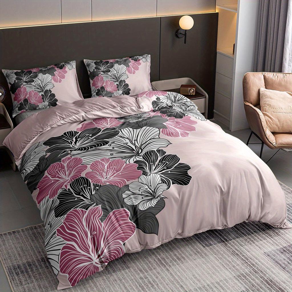 Soft and Comfortable Floral Digital Print Duvet Cover Set for Bedroom and Guest Room  Includes 1 Duvet Cover and 2 Pillowcases