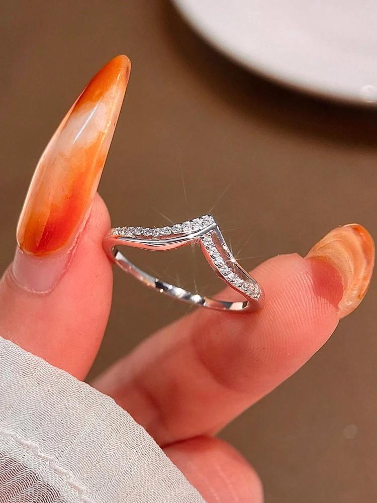 925 Sterling Silver Fashionable Gorgeous V-shaped Zircon Ring For Women Engagement Wedding Luxury High Quality Fine Jewelry