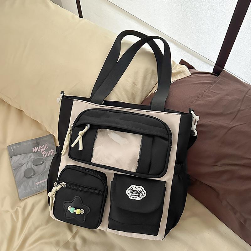 Contrast Color Student Shoulder Bag Girl's Large Capacity Crossbody Tote Bag