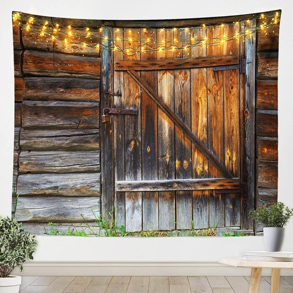 Деревянный гобелен с принтом на дверь сарая в деревенском стиле, домашняя спальня, гостиная, декор стен общежития, тканевый гобелен