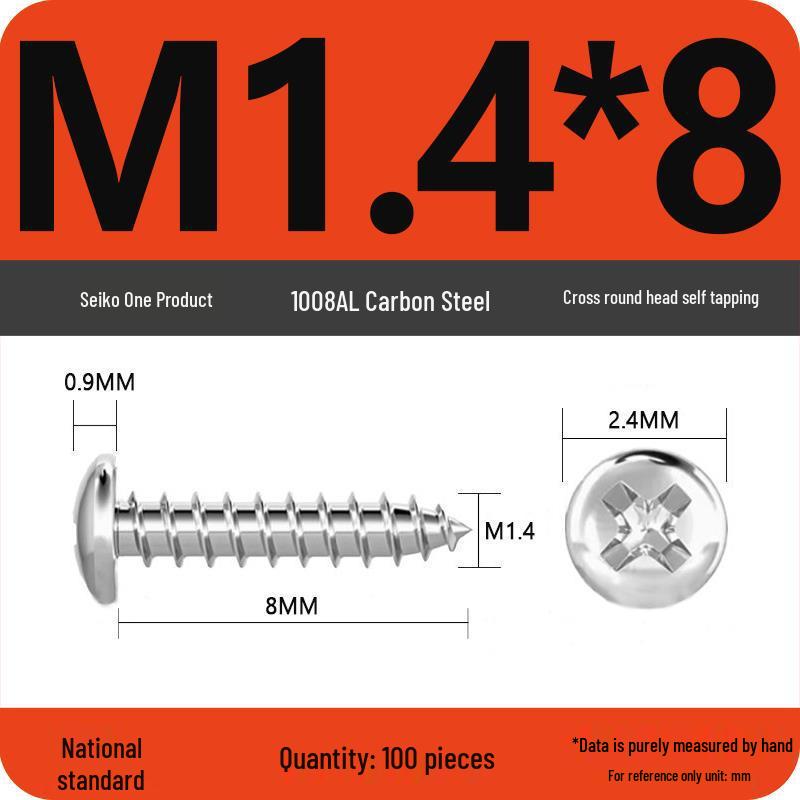 Galvanized Self-Tapping Screws, Round Head, White Zinc, PA Cross Pan, Pointed Tail M1.2-M4