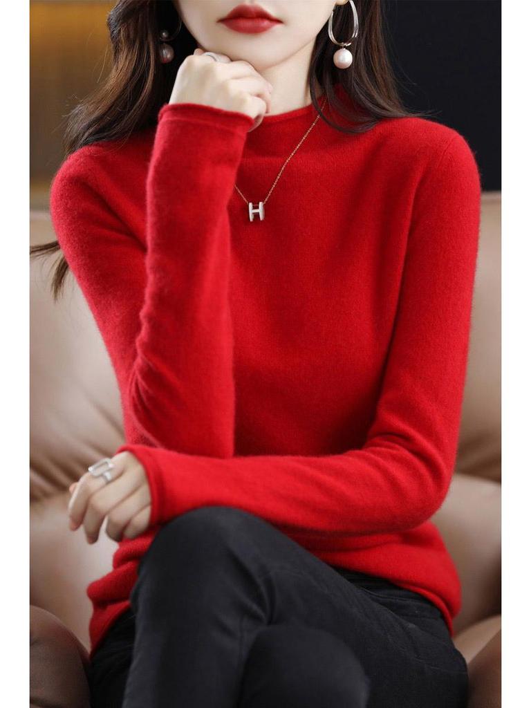 Женский свитер с полуворотом из мериносовой шерсти - 100% чистая шерсть, закрученный край, осенне-зимний трикотажный пуловер