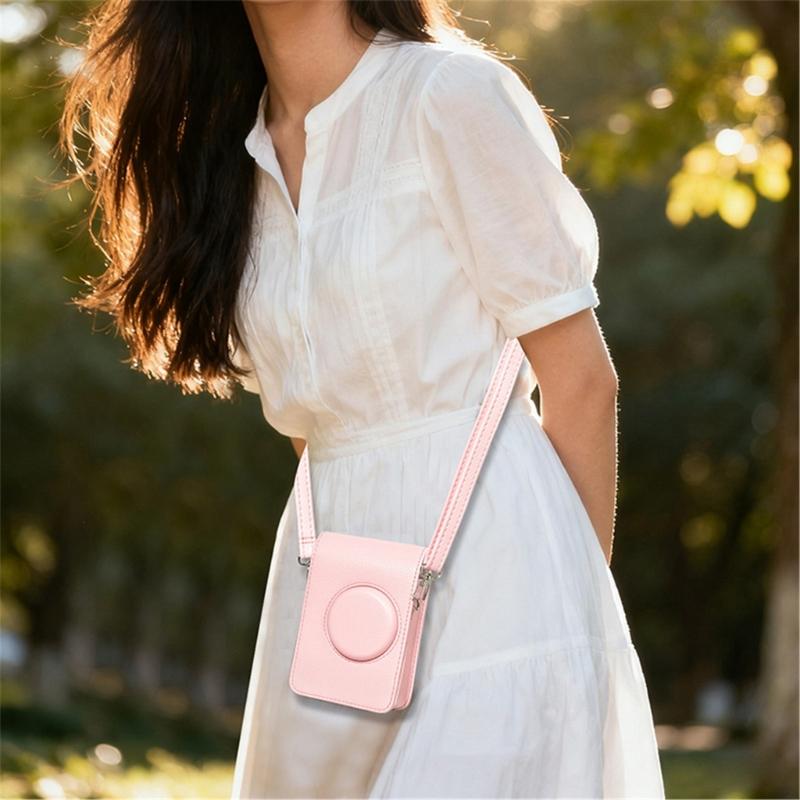 Waterproof AntiShock Pink PU Leather Crossbody Camera Case For Mini EVO Compact Storage Bag With Adjustable Strap