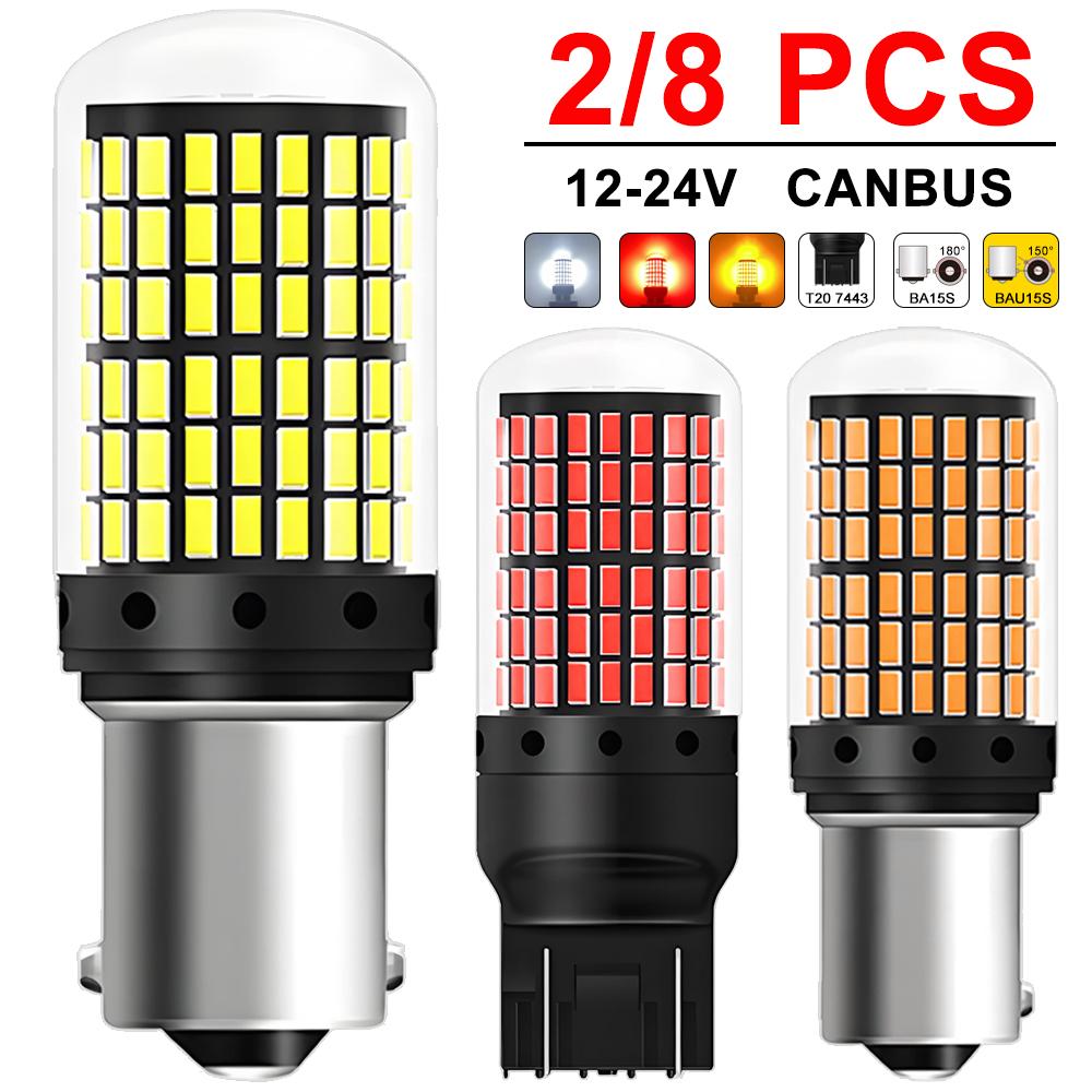2-8 PCS CANBUS T20 7443 P21W PY21W 1156 BA15S BAU15S LED Bulb For 6500K White Car Turn Signal Tail Reverse Lights 2000LM 12V 24V Back Up Lights 1