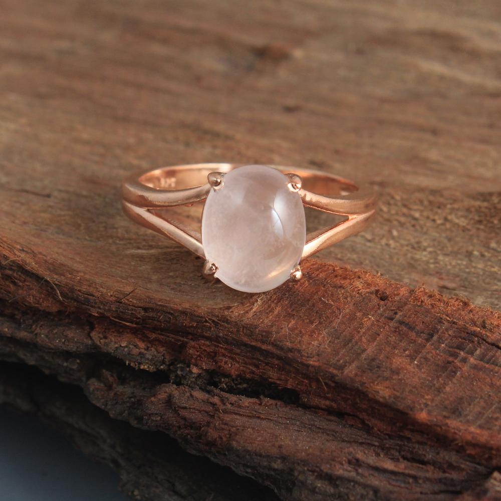Кольцо ручной работы с драгоценным камнем из розового кварца 100% стерлингового серебра 925 пробы с покрытием из розового золота