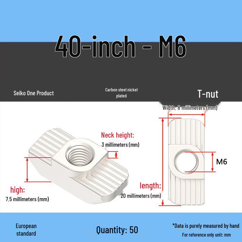 European Standard T-Slot Aluminum Profile Nuts: Wing Nuts M3-M8, Types 20/30/40/45.