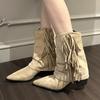Tassels Suede Mid-calf Women Chelsea Boots Retro Pointed Toe Mid Heels Winter Shoes New Designer Shoes 2024 Gladiator Chaussures