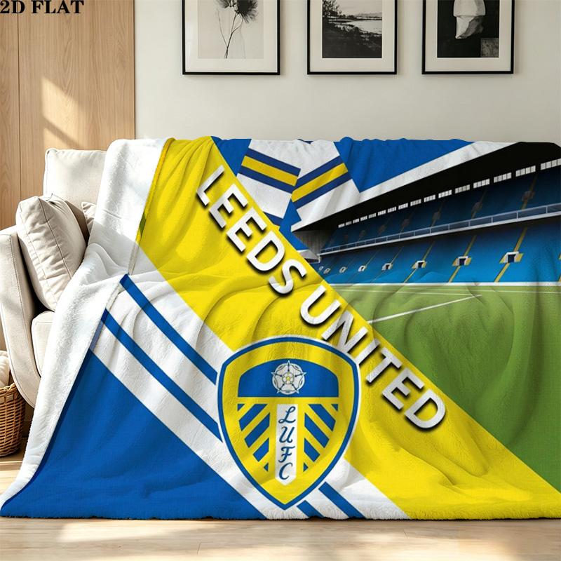 Leeds United Logo Print Flannel Blanket High Quality Warm Comfortable Cover for All Seasons Perfect for Gifts Home Decor