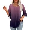 Women's 3/4 Bell Sleeve Tops O-Neck Summer Pleated Shirts Trendy Dressy Casual Loose Fit Tunic Blouses