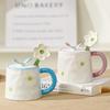 Home Suit Cute Girl with Cover Spoon Small Flower Ceramic Cup Pastoral Style Mug High Value Water Cup Office