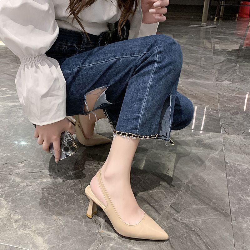 2025 Summer New French Pointed Head Bag Head Empty Single Shoes Women's One-word Buckle Sandals Women's Fashion High Heels Women