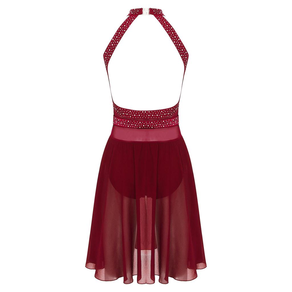 Женское блестящее платье для лирического танца со стразами, платья для латинских танцев без рукавов, костюм для бальных танцев