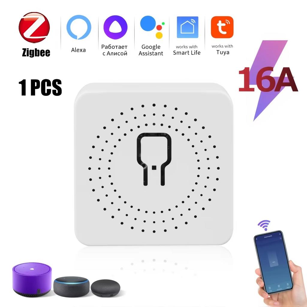 Мини умный модуль переключателя 16А/20А Tuya WiFi ZigBee, реле-автомат для DIY, двухстороннее управление с помощью приложения, пульт ДУ и голосовое управление, работает с Alexa, Google Home, автоматизация