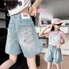 Летняя одежда для девочек Джинсовые шорты Универсальная верхняя одежда Брюки средней длины Детские повседневные брюки Женские летние укороченные брюки
