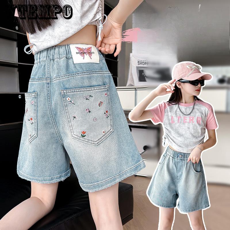 Летняя одежда для девочек Джинсовые шорты Универсальная верхняя одежда Брюки средней длины Детские повседневные брюки Женские летние укороченные брюки