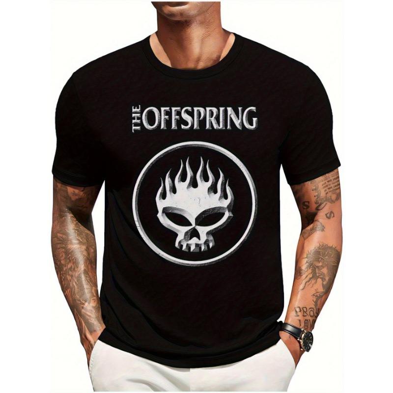 Mens The Offspring official band graphic Tshirt black skull and flame punk design regular round neck short sleeved Tshirt