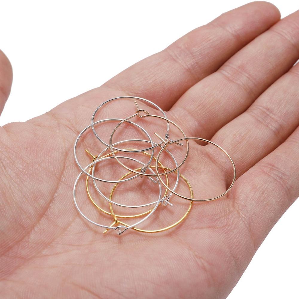 20-50pcs/lot 20 25 30 35 Mm Silver/Gold Hoops Earrings Big Circle Ear Wire Hoops Earrings Wires For DIY Jewelry Making Supplies