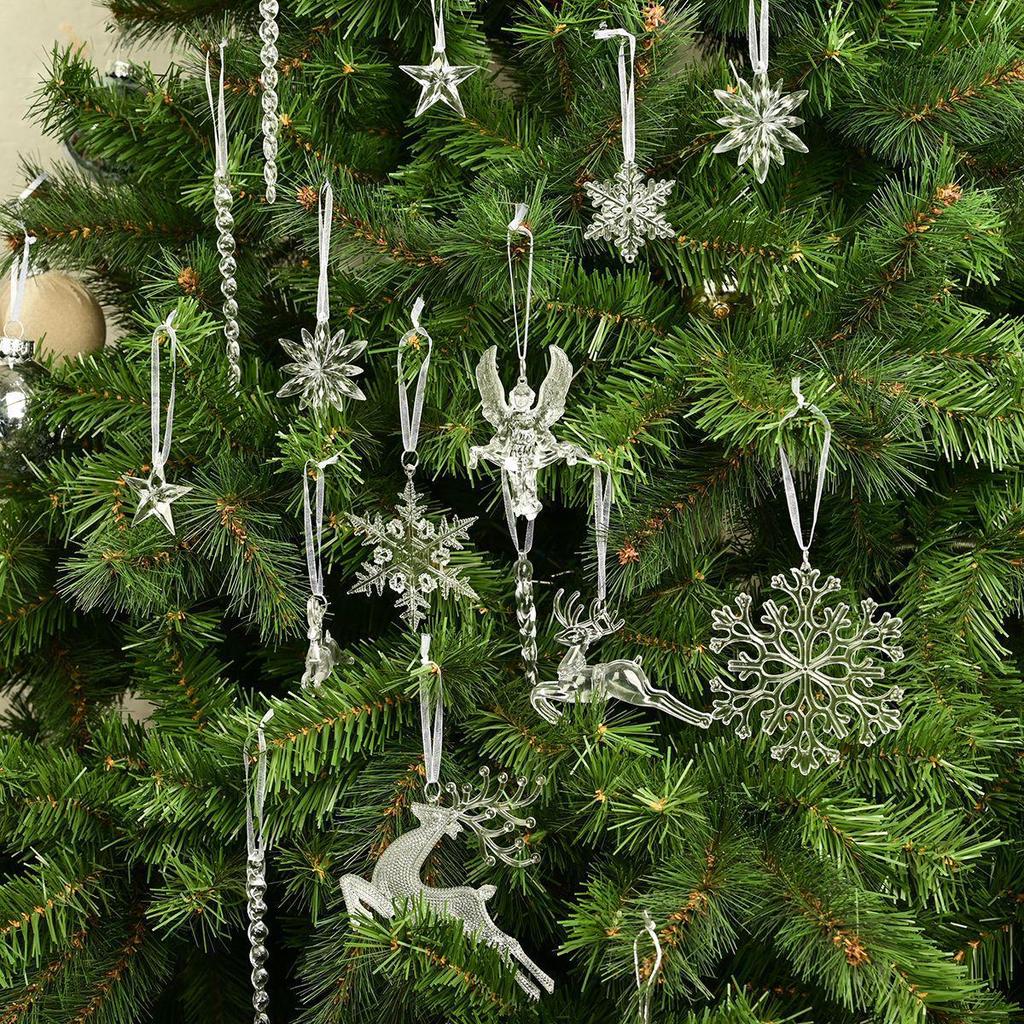 Transparent Christmas Tree Ornaments: Icicles, Snowflakes, and Deer Pendants