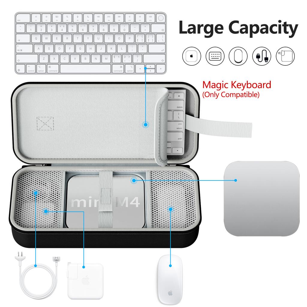 Carrying Case for Mac Mini M4/M4 Pro Computer Host Storage Portable Bag Keyboard Organizer Accessories Protective Hard Cas