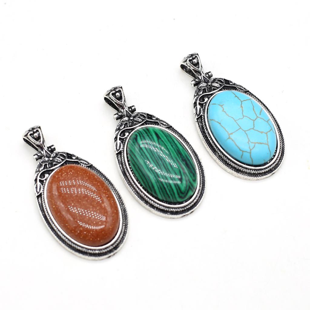 Подвеска из натурального камня в винтажном стиле, ожерелье, модные украшения, овальная форма, колье из сплава, розовый кварц, опал, малайзийский нефрит, идеи подарков, подарки для влюбленных