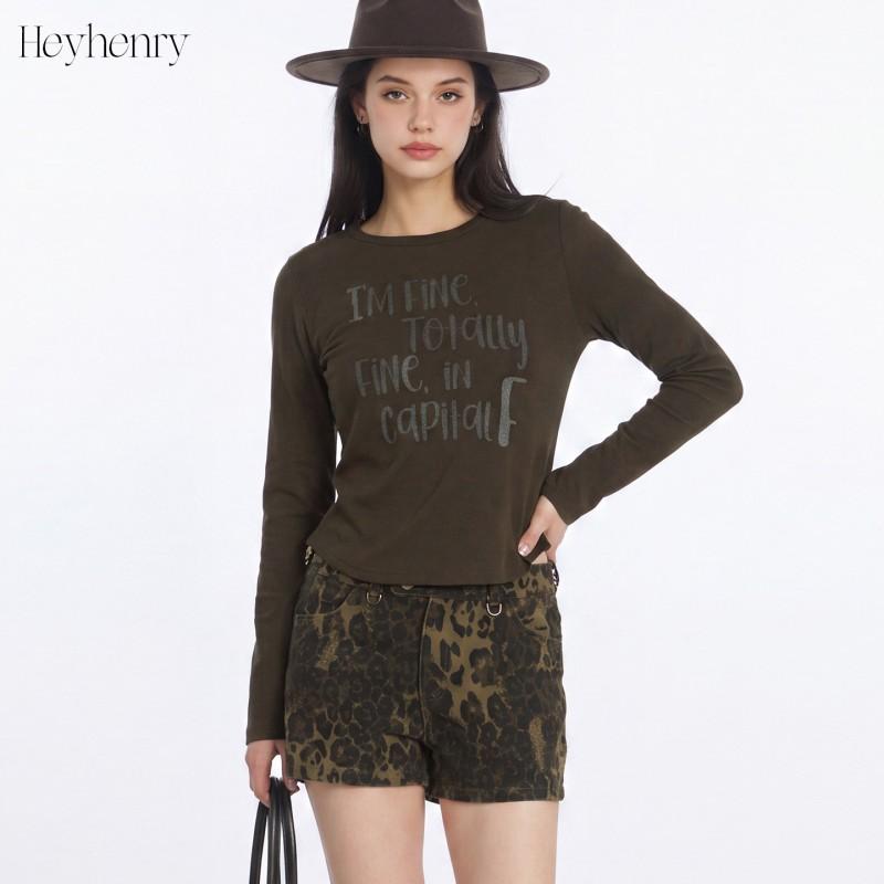 HeyHenry Womens Korean Style Crew Neck Long Sleeve T-Shirt Letter Print Casual Basic Top Fall