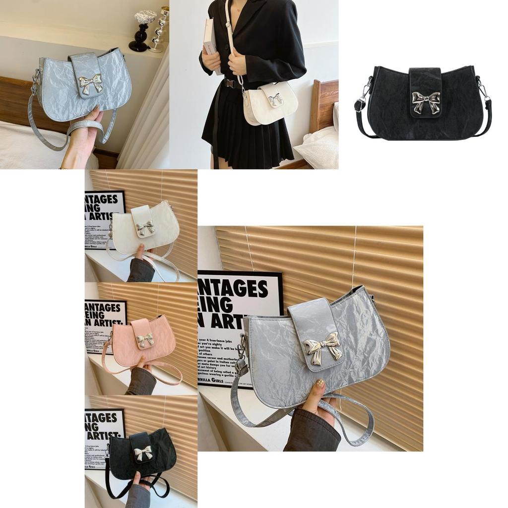 Chic Street Style Chain Shoulder Bag For Women 2024 Trendy Bowknot Pu Leather Purse