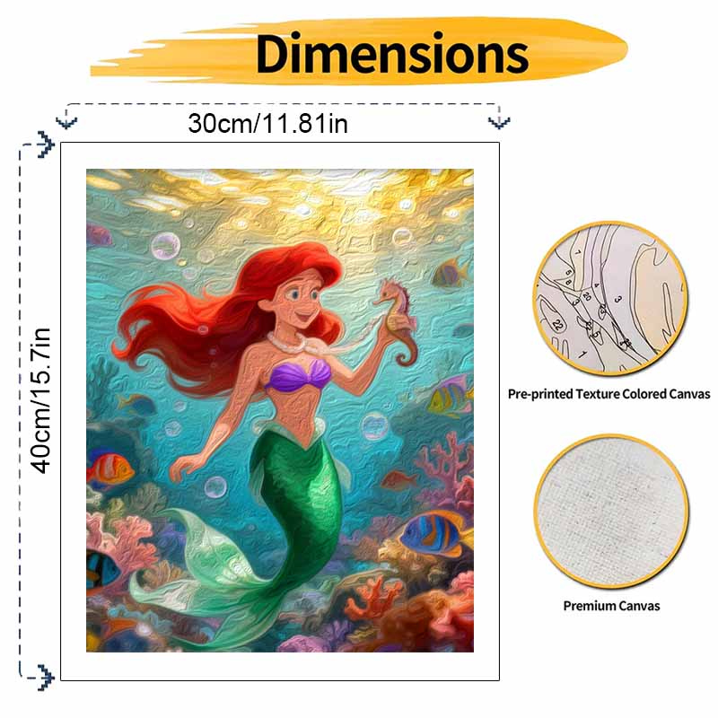 Disney digital oil painting diy oil painting hand painting mermaid ocean undersea living room bedroom decoration painting