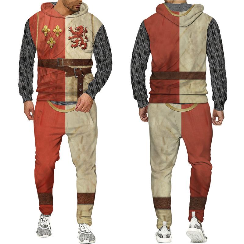 Новейшая толстовка с 3D принтом рыцарей тамплиеров/набор в стиле Харадзюку, уличная одежда в стиле хип-хоп, костюм, крутые мужские толстовки + брюки, спортивный костюм, комплект