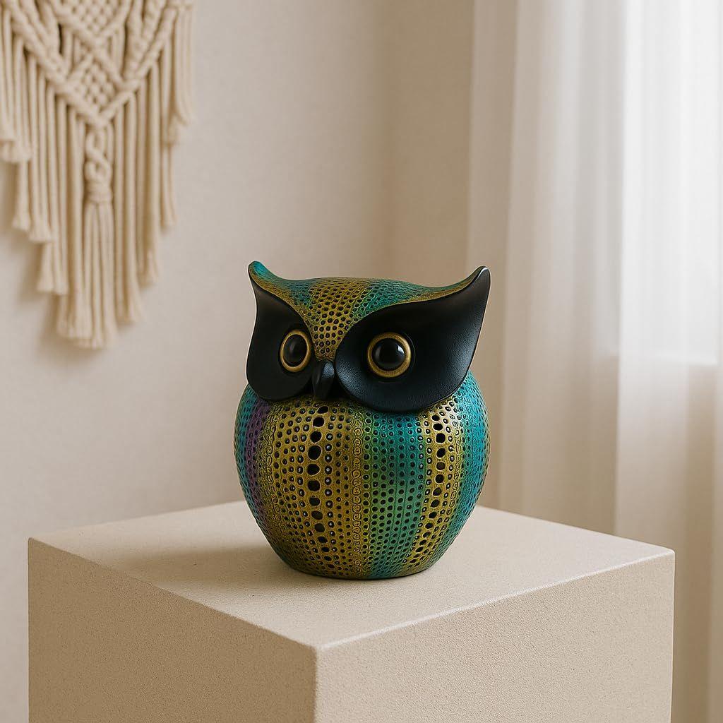 Modern Classy Lucky Owl Resin Art Figure Showpiece -(Pack of 1,Multicolor)