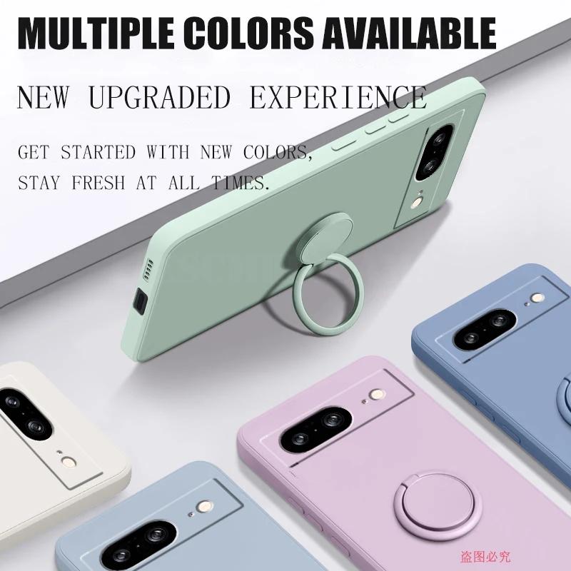 Чехол для Google Pixel 8 9 Finger Ring Stand Holder Slicone Cover для Pixel 9 Pro XL Solid Color Lens Protection Soft Phone Case
