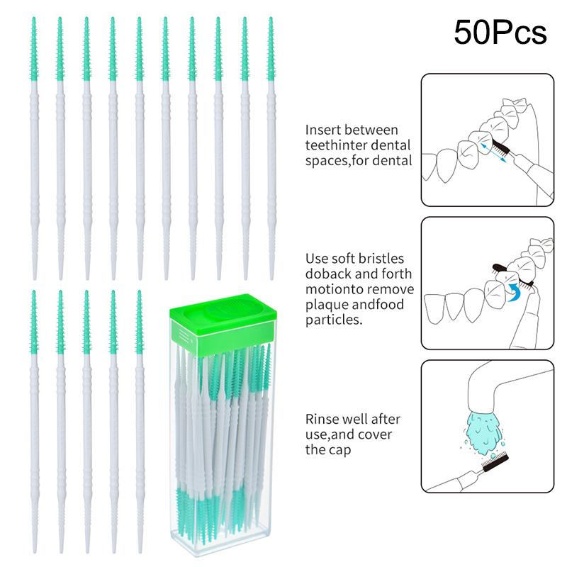 50 шт. двухсторонняя межзубная щетка для чистки между зубами, удлиненная массажная одноразовая силиконовая зубочистка