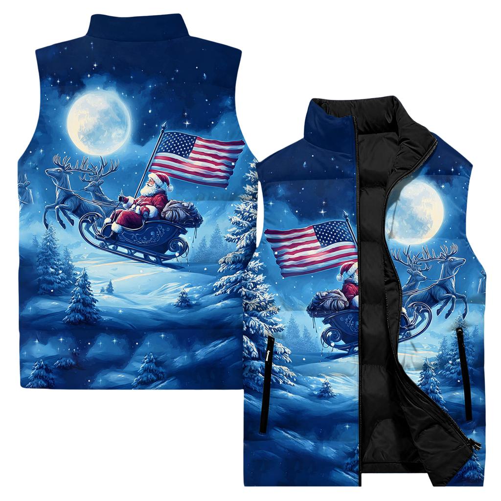 Men's Casual And Fashionable Sleeveless Vest, Solid-color Printed Cotton Jacket
