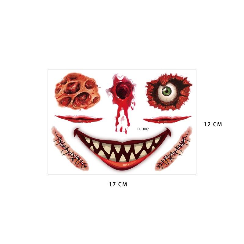 8pcs/set 2024 Hot Sale Halloween Spooky Face Tattoo Stickers Masquerade Scars Scary Face Stickers Tattoo Stickers